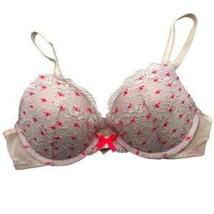 Victoria's Secret 32C Dream Angels Push-Up‎ Pigeonnant pink lace bra Padded bow